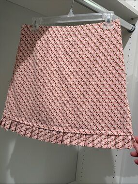 Pink Printed Mini Skirt with Pleated Hem